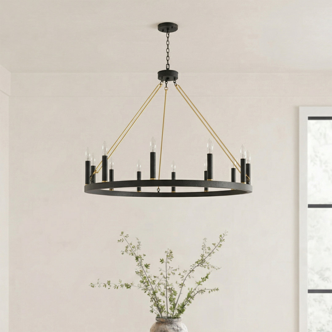 Madalyn 12 - Light Candle Style Wagon Wheel Chandelier